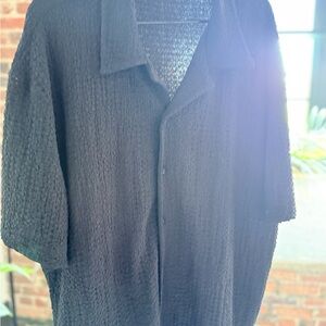 ZARA Black Textured Button-Up Shirt